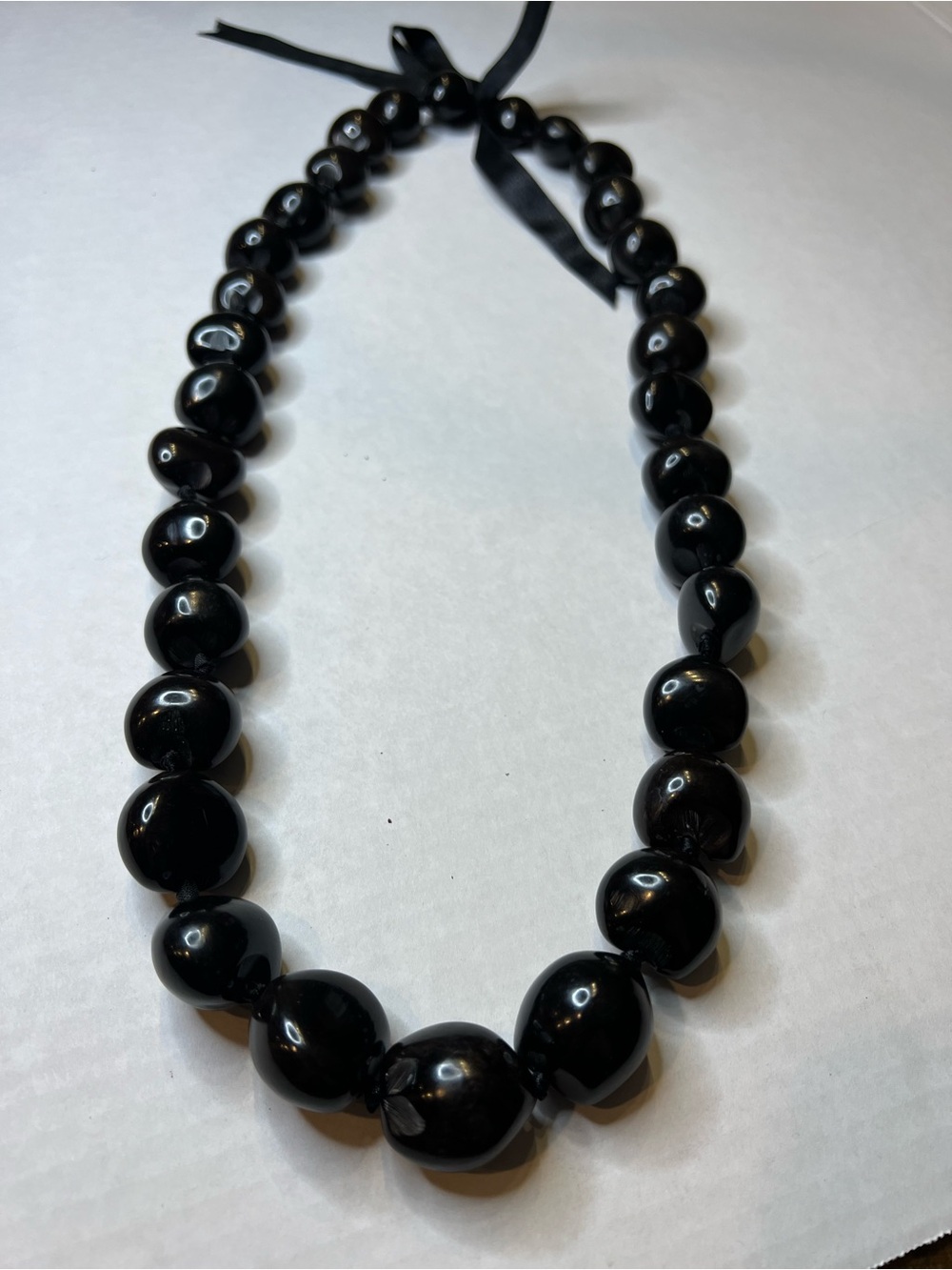 Black Beaded Ribbon-Tie Necklace - Classic Women's Jewelry